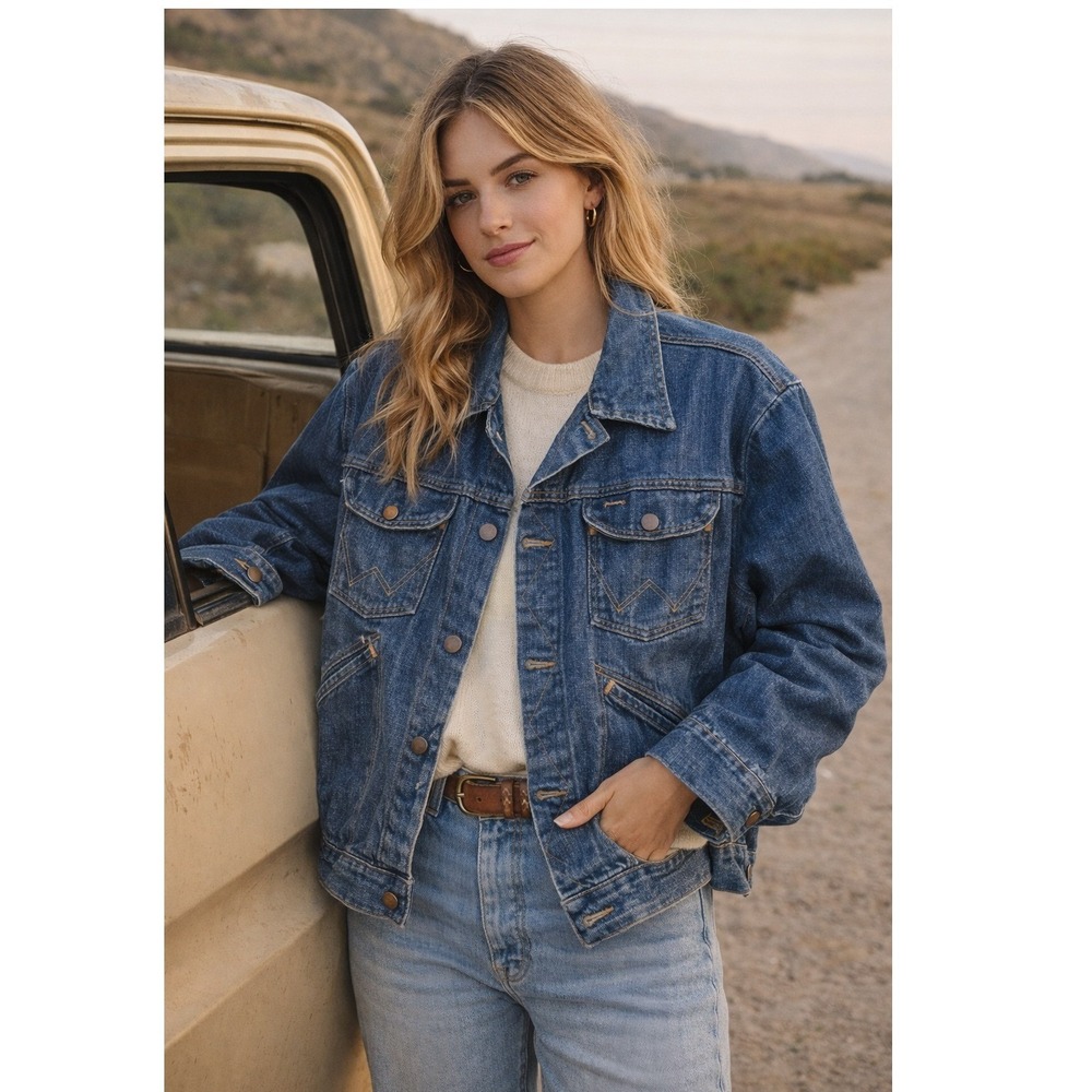 Vintage Wrangler Denim Jacket Made in USA Blue Trucker Western‎ Jean Jacket 42
